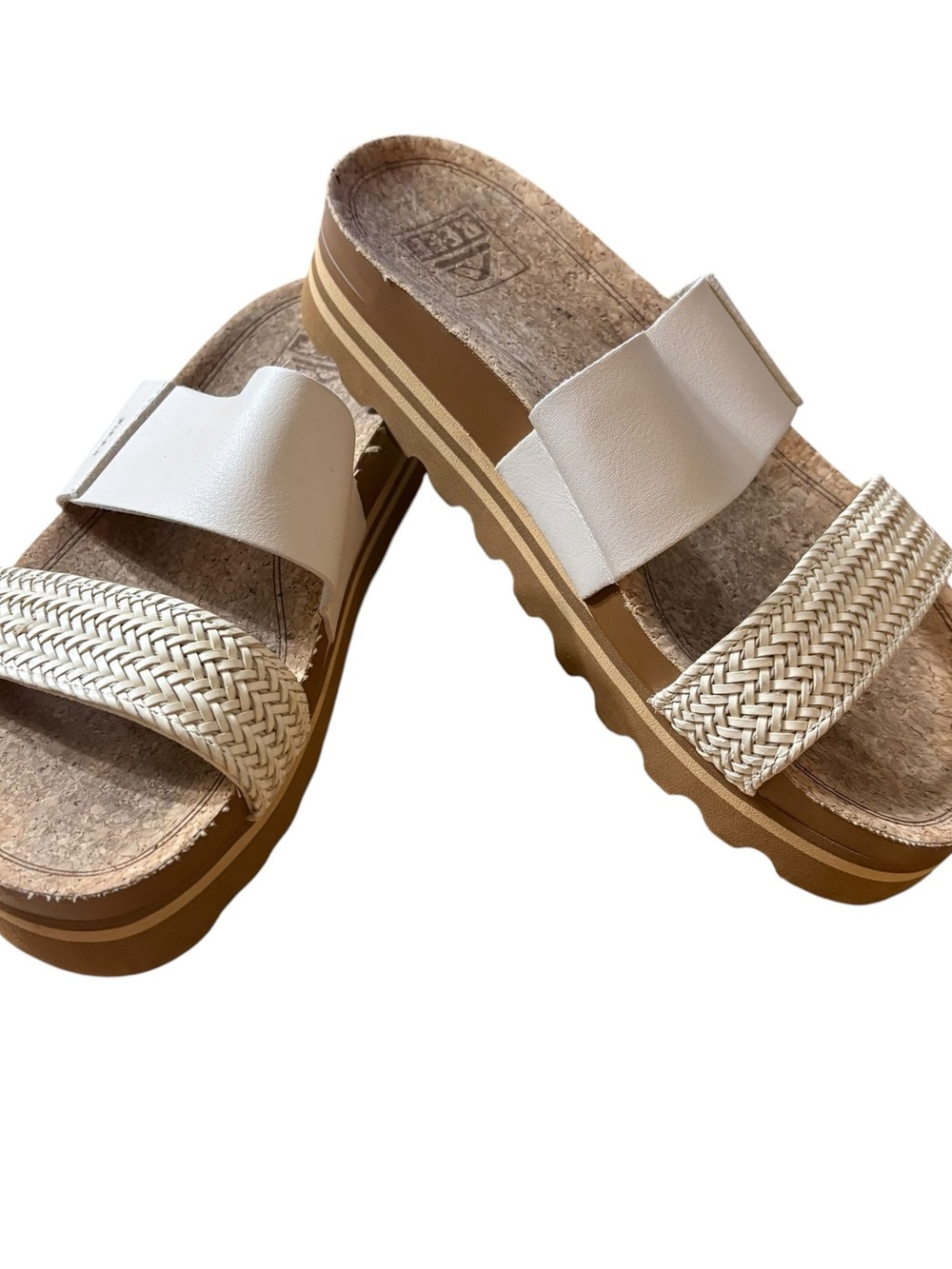 Reef Women’s Dual-Strap Resort Ready Slide Sandals in Cream and Tan sz 6